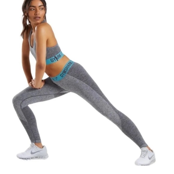 Gymshark Flex Leggings - Charcoal Marl/Turquoise Teal (XS) - Picture 8 of 10